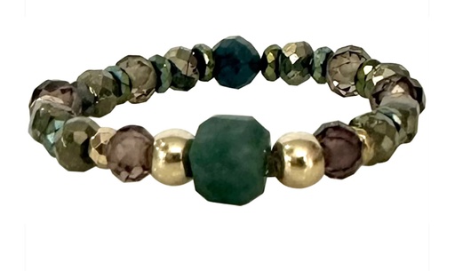 [R06-AW25] LeJu - Ring with mixed green, grey natural stones and gold glass beads