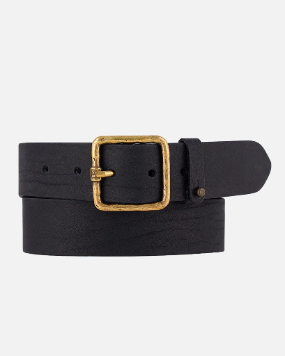 Amsterdam Heritage - Ledergürtel KAYA - Vintage Square gold buckle black leather 