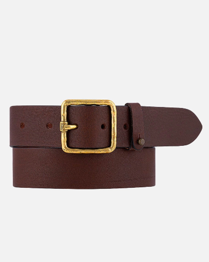 Amsterdam Heritage - Ledergürtel KAYA - Vintage Square gold buckle brown leather