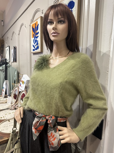 [BC376] Cashmere & Friends - Cashmere Pullover Baby Cashmere - Brushed V Sweater gebürstet - Salbei Grün