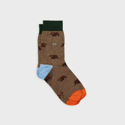[CHA27] Billybelt - Baumwollsocken Animal BEAR gestreift - light brown, green