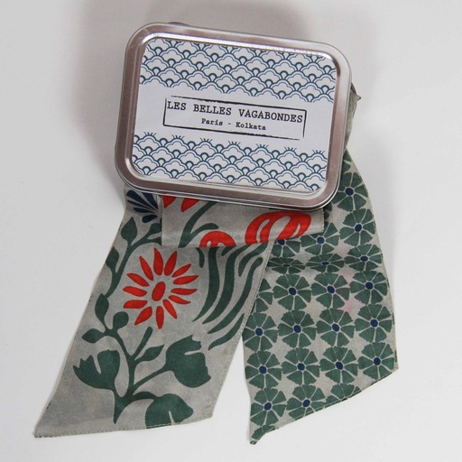 Les Belles Vagabondes - Seidenschal Bandeau Clematite Kaki