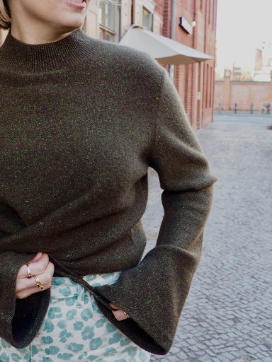 [BC320-khaki] Cashmere & Friends - Cashmere Wrap Sweater Flare Sleeve khaki glitter melange