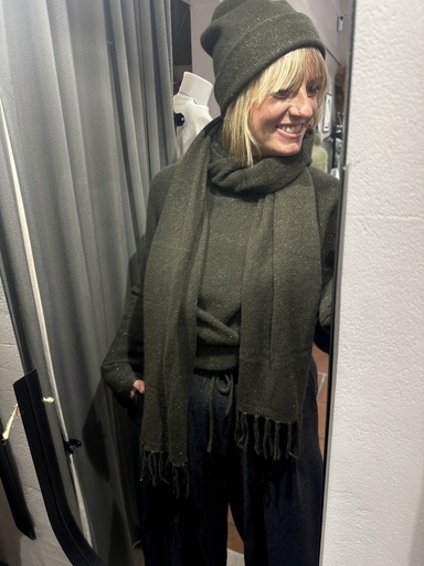 [BC49-khaki] Cashmere & Friends - Schmaler Cashmere Schal mit Fransen khaki glitter melange