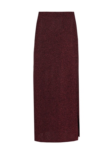 Caroline Biss - Comfortable fitted midi skirt, lurex, high split, wine