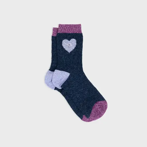[FC15] Billybelt - Baumwollsocken Lurex Heart - Navy Lilac