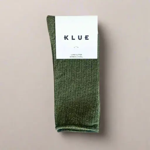 [KLWMNLSCKKHK] Klue - Glitter Lurex socks | Khaki | eco-friendly lyocell