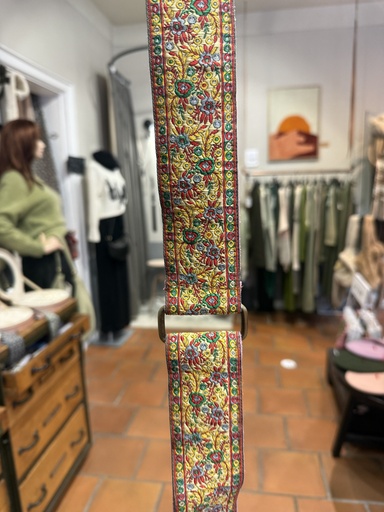 [8906039493887-3] Taschengurt Schultergurt Jacquard Flower Antic yellow green red silver glitter