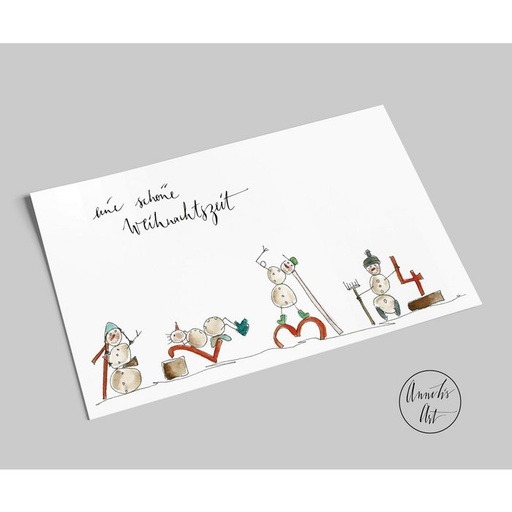 [SW10130] Annelis Art - Postkarte - Eine schöne Weihnachtszeit, vier lustige Schneemänner
