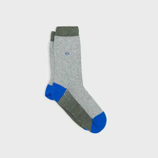 [CH36] Billybelt - Baumwollsocken LIGHTNING FOREST Fischgrätenmuster - khaki white blue