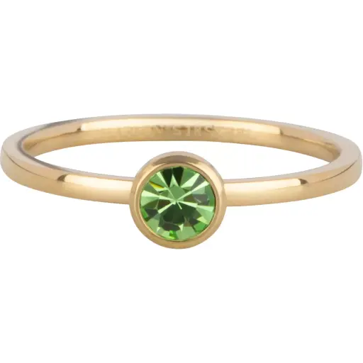 Charmins Ring - R1602 - Gold-Colored Ring Birthstone August Light Green Crystal Steel Iconic