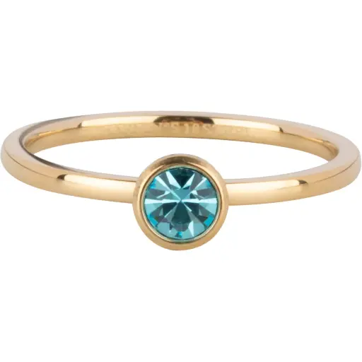 Charmins Ring - R1596 - Gold-Colored Ring Birthstone March Light Blue Crystal Steel Iconic