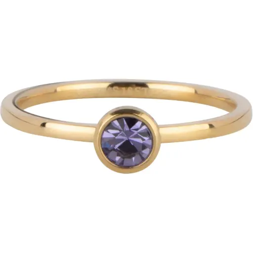 Charmins Ring - R1594 - Gold Colored Ring Birthstone February Purple Lilac Crystal Steel Iconic