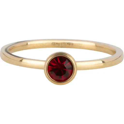 Charmins Ring - R1592 - Gold Birthstone January Garnet Red Crystal Steel Round Stone 4mm