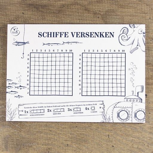[1823022-B] Bow & Hummingbird - Maritimer Spielblock Schiffe versenken - DIN A5