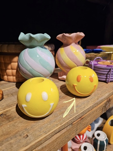 [868102] Kerzenhalter Kugel SMILEY yellow orange 7x7x6 cm