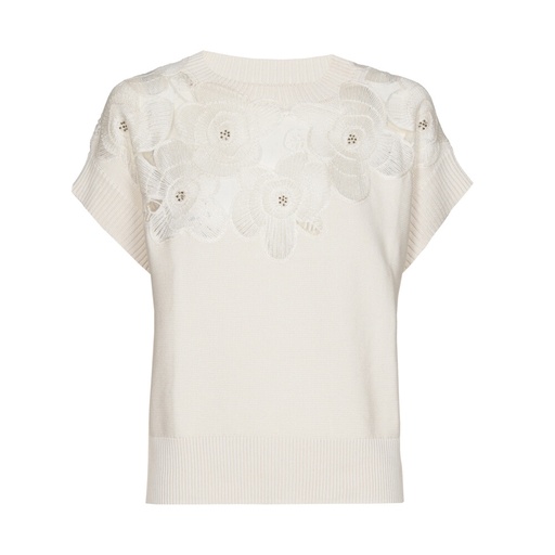 Caroline Biss - FINE KNIT SWEATER WITH FLORAL DETAIL, Natural