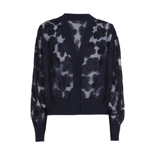 Caroline Biss - TULLE CARDIGAN WITH EMBROIDERED FLORAL DETAIL - navy