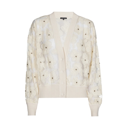 Caroline Biss - TULLE CARDIGAN WITH EMBROIDERED FLORAL DETAIL - natural