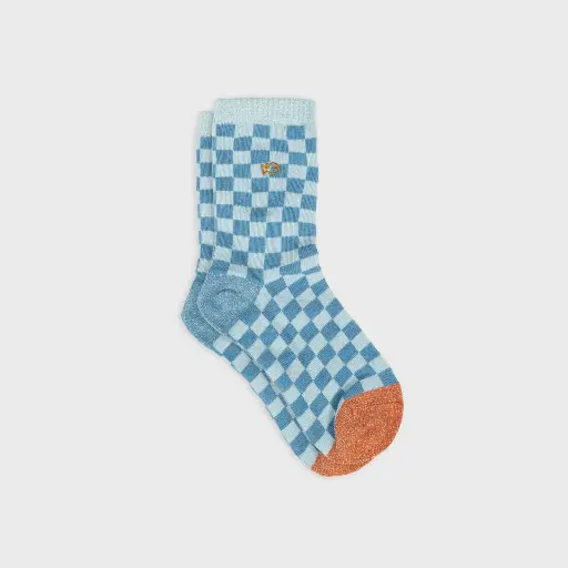 [FMO28] Billybelt - Baumwollsocken kariert - blau, himmelblau