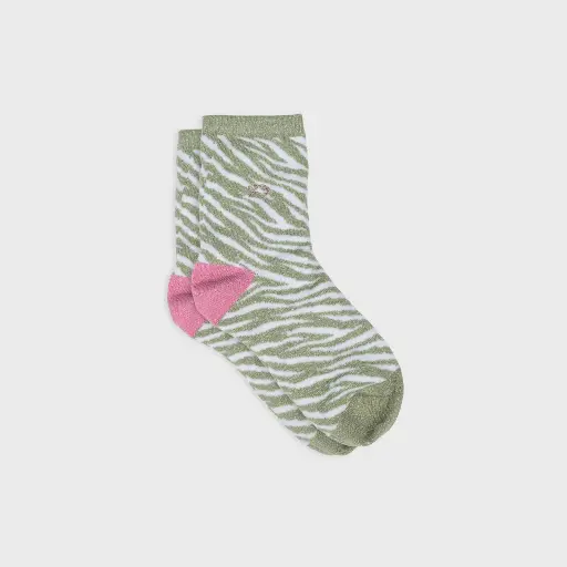 [FFL35] Billybelt - Baumwollsocken Zebra glitter grün weiß
