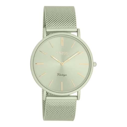 [C20446] Oozoo Timepieces - Armbanduhr - Vintage Unisex Edelstahl-Mesh-Armband - lindgrün 40mm