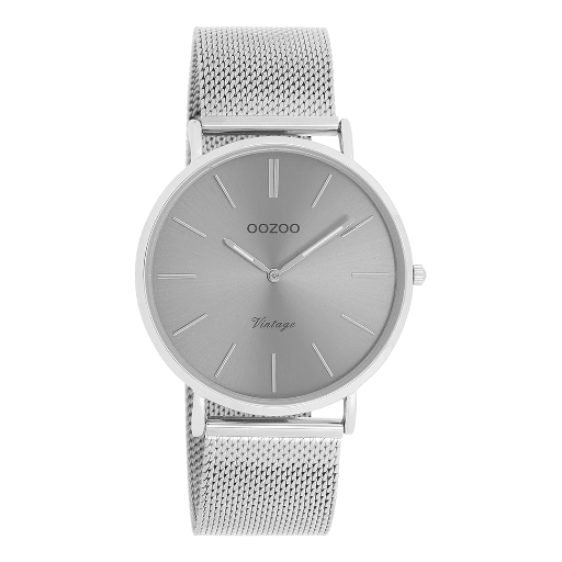 [C9937] Oozoo Timepieces - Armbanduhr - Vintage Unisex Edelstahl-Mesh-Armband - Silver/grey 40mm