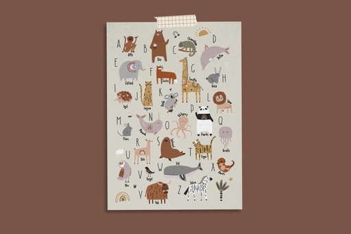 Modern Kids Art - Postkarte - Alphabet Karte Tiere