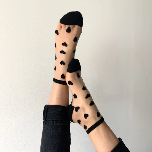 Sockette - Transparente Socken - Laure - schwarze Herzchen