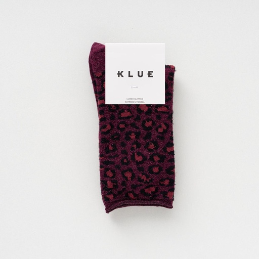 [KLWMNLSCKLEOBUR] Klue - Glitter Lurex socks | Leopard burgundy | eco-friendly lyocell