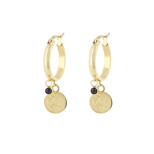 [SE-3025] Oozoo Jewellery - Ohrring gold coloured hoop earrings with coin charm