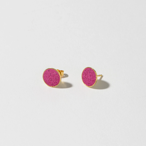 [4260664522270] Hartgut Buntbeton - 11mm Ohrstecker (Paar) Silberfassung vergoldet - Buntbeton - Gelbgold pink Leuchtendes Pink Liebe
