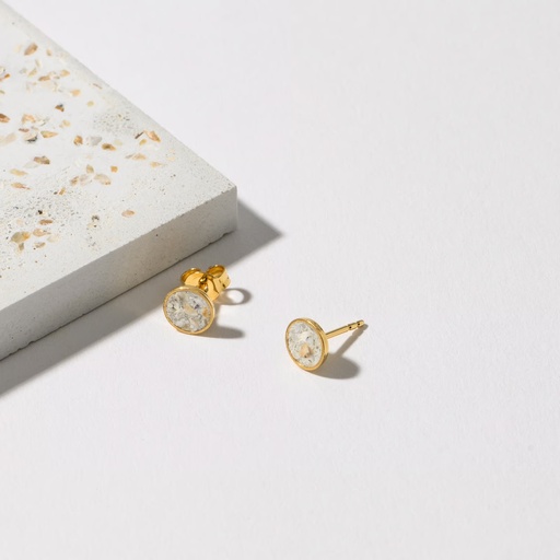 [4260664525219] Hartgut Buntbeton - 7mm Ohrstecker (Paar) Silberfassung vergoldet - Muschelbeton - Gelbgold Muschel gelb Leuchtende Auster