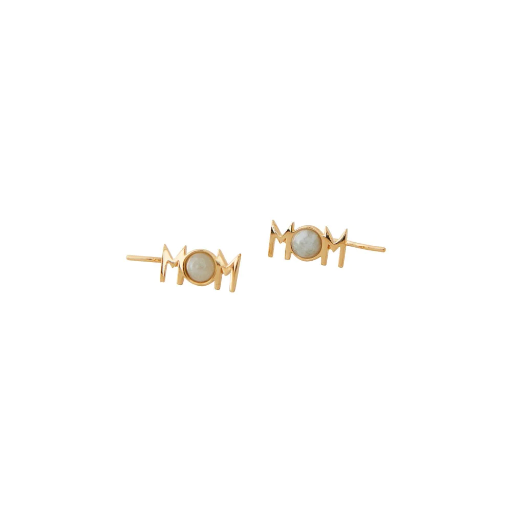 [90401006AQUAMARINE-SINGLE] Design Letters - MOM Aquamarine Ear Climber gold (single)