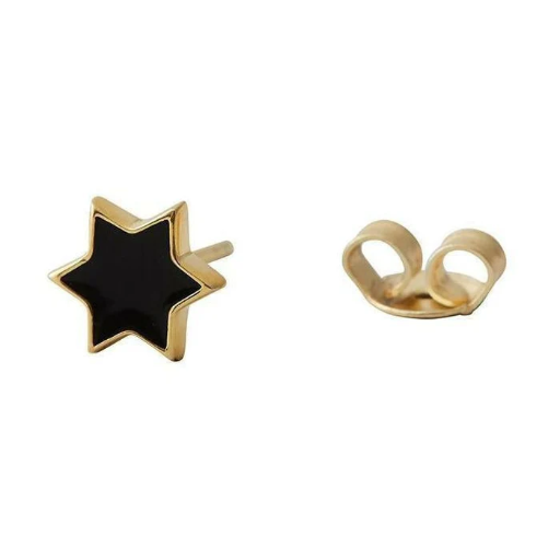 [90401005GOLD-SINGLE] Design Letters - STAR black Earring stud enamel gold (single)