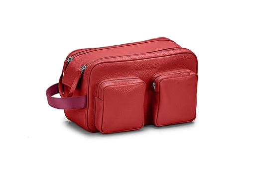 [13515] Doppel-Waschtasche | rot | beere | silber | genarbt