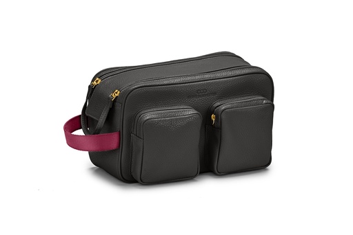 [13401] Doppel-Waschtasche | schwarz | beere | gold | genarbt