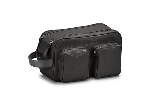 [13501] Doppel-Waschtasche | schwarz | grau | silber | genarbt