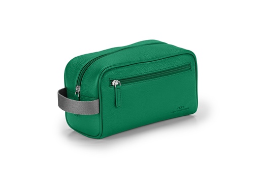 [12094] Waschtasche | smaragd | grau | silber | genarbt