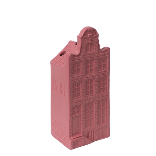 [KL16008] Heinen Delfts Blauw - Trockenblumen Hollandhäuschen pink Keramik - Glockengiebel