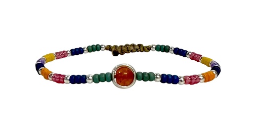 [BLCOLORSKIDS01] LeJu - multicolor handwoven kids bracelet with silver Beats and a jade semi-precuious stone / Armband